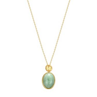 Dynasty Jade 18k Gold Over Sterling Silver "Good Fortune" Green Jade Pendant Necklace