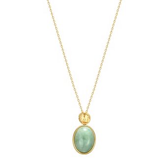 Dynasty Jade 18k Gold Over Sterling Silver "Good Fortune" Green Jade Pendant Necklace