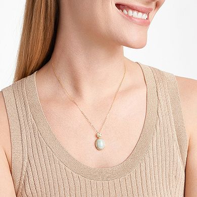 18k Gold Over Sterling Silver "Good Fortune" Green Jade Pendant Necklace