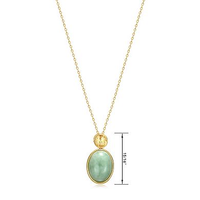 18k Gold Over Sterling Silver "Good Fortune" Green Jade Pendant Necklace