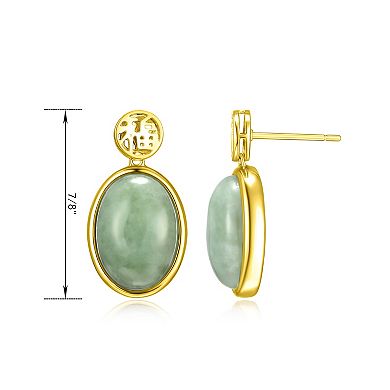 18k Gold Over Sterling Silver "Good Fortune" Green Jade Drop Earrings