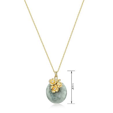18k Gold Over Sterling Silver Green Jade & White Topaz Flower Pendant Necklace