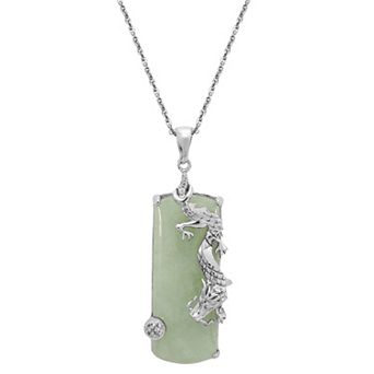 Dynasty Jade Sterling Silver Green Jade & Lab-Created White Sapphire Dragon Pendant Necklace
