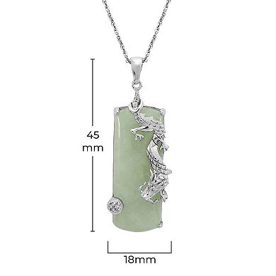 Sterling Silver Green Jade & Lab-Created White Sapphire Dragon Pendant Necklace