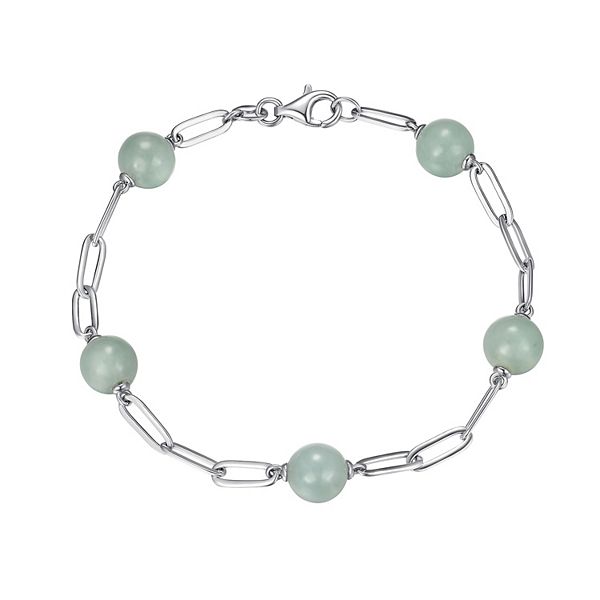 Dynasty Jade Sterling Silver Green Jade Station Link Bracelet