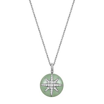 Dynasty Jade Sterling Silver Green Jade & Cubic Zirconia Starburst Pendant Necklace