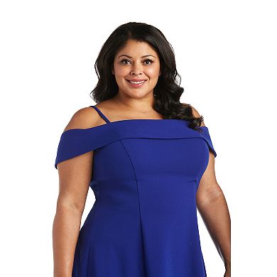 Juniors' Plus Size Morgan and Co Off-the-Shoulder Fit & Flare Dress