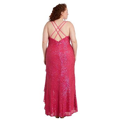 Juniors' Plus Size Morgan and Co Ruffled Long Evening Gown