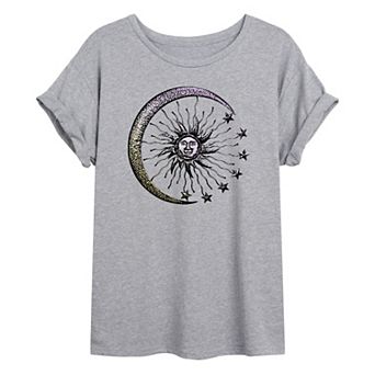 Juniors' Celestial Moon & Sun Oversized Graphic Tee
