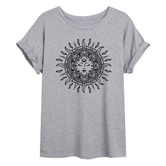Juniors' Decorative Sun Oversized Graphic Tee