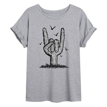 Juniors' Cactus Rock N Roll Oversized Graphic Tee