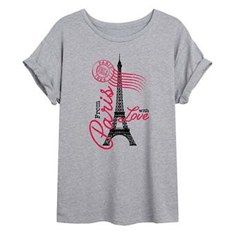 Juniors' Eiffel Tower "From Paris With Love" Oversized Graphic Tee