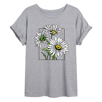Juniors' Vintage Daisies Oversized Graphic Tee