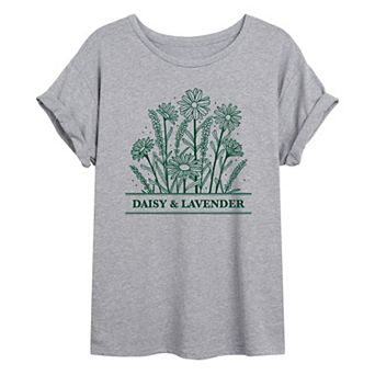 Juniors' Daisy & Lavender Oversized Graphic Tee