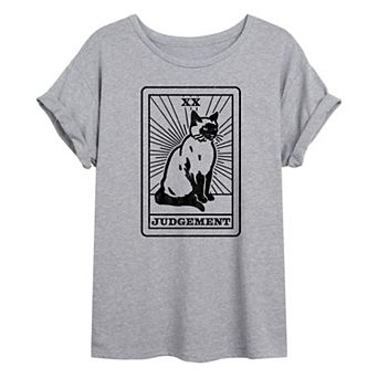 Juniors' Tarot Judgement Cat Oversized Graphic Tee