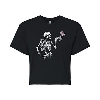 Juniors' Skeleton Butterfly Cropped Tee