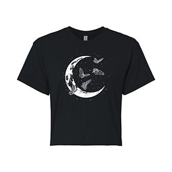 Juniors' Butterfly Moon Cropped Tee