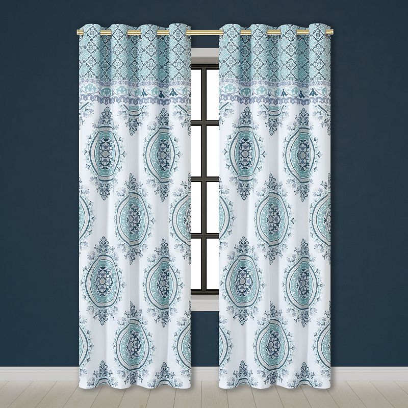 Royal Court Afton Blue 84 Grommet Set of 2 Window Curtain Panels
