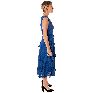 Women's Gabby Skye Sleeveless Dotted Tiered Midi Dress