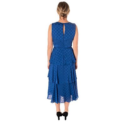 Women's Gabby Skye Sleeveless Dotted Tiered Midi Dress