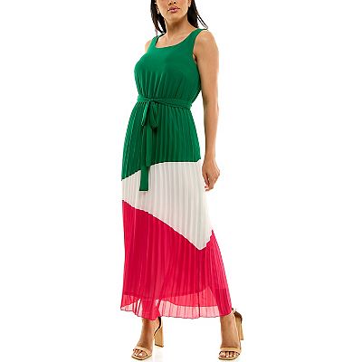 Women's Nina Leonard Belted Sleeveless Colorblock Maxi Dress