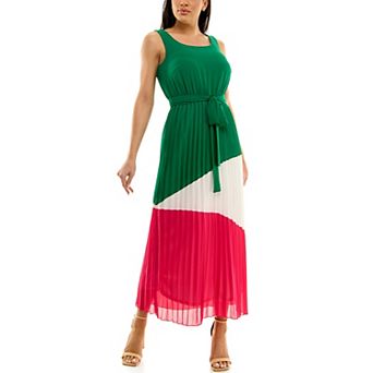 Women's Nina Leonard Belted Sleeveless Colorblock Maxi Dress
