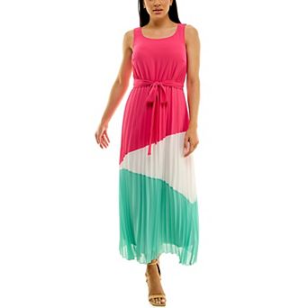 Women's Nina Leonard Belted Sleeveless Colorblock Maxi Dress