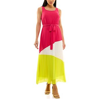 Women's Nina Leonard Belted Sleeveless Colorblock Maxi Dress