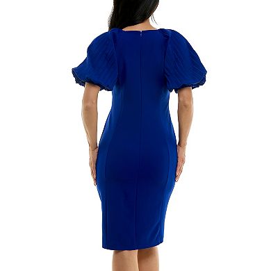 Women's Nina Leonard Pleated Puff Sleeve Dress