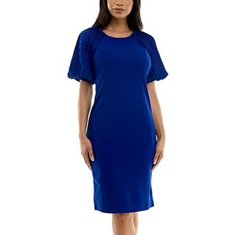 Women's Nina Leonard Pleated Puff Sleeve Dress