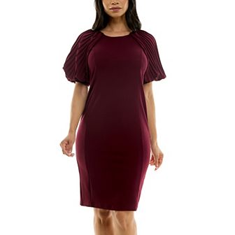 Women's Nina Leonard Pleated Puff Sleeve Dress