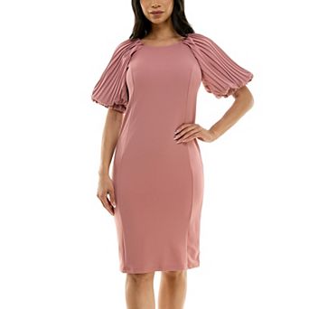 Women's Nina Leonard Pleated Puff Sleeve Dress