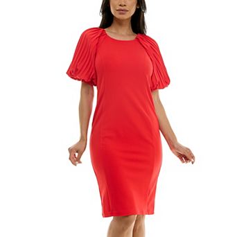 Women's Nina Leonard Pleated Puff Sleeve Dress