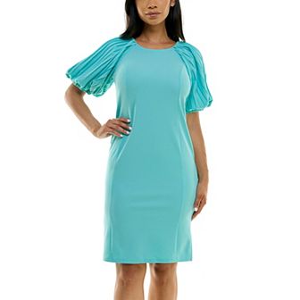 Women's Nina Leonard Pleated Puff Sleeve Dress