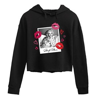 Juniors' Marilyn Monroe Photo Kiss Cropped Hoodie