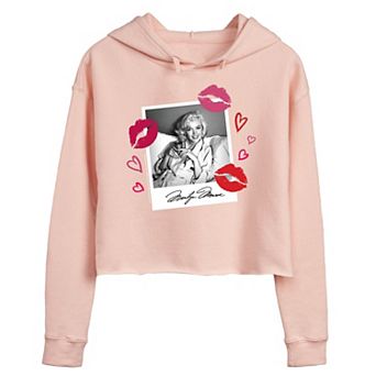 Juniors' Marilyn Monroe Photo Kiss Cropped Hoodie
