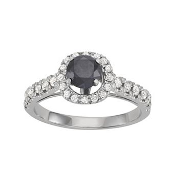 HDI 10k White Gold 1 1/2 Carat T.W. Black & White Diamond Halo Ring Set