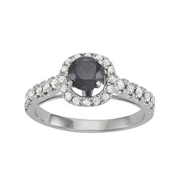 HDI 10k White Gold 1 1/2 Carat T.W. Black & White Diamond Halo Ring Set