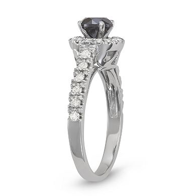 HDI 10k White Gold 1 1/2 Carat T.W. Black & White Diamond Halo Ring Set