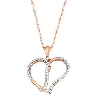HDI 10k Rose Gold 1/5 Carat T.W. Diamond Open Heart Pendant Necklace