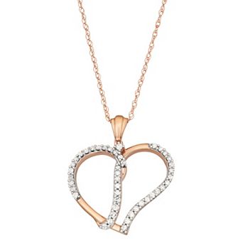HDI 10k Rose Gold 1/5 Carat T.W. Diamond Open Heart Pendant Necklace