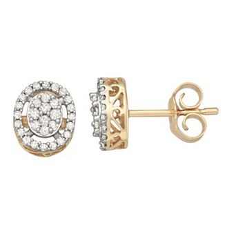 HDI 10k Gold 1/4 Carat T.W. Diamond Oval Cluster Stud Earrings
