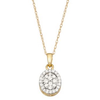 HDI 10k Gold 1/4 Carat T.W. Diamond Oval Cluster Necklace