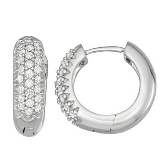 HDI 10k White Gold 1/2 Carat T.W. Diamond Pave Hoop Earrings