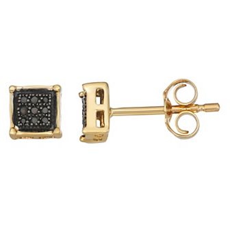 HDI 10k Gold Black Diamond Accent Cluster Stud Earrings