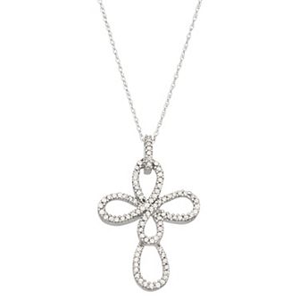 HDI 10k White Gold 1/2 Carat T.W. Diamond Open Cross Pendant Necklace