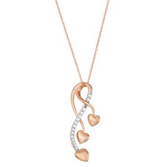 HDI 10k Rose Gold 1/6 Carat T.W. Diamond Swirling Hearts Necklace