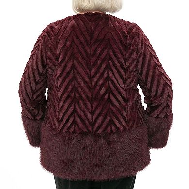Plus Size Nina Leonard Chevron Faux-Fur Bolero