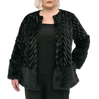 Plus Size Nina Leonard Chevron Faux-Fur Bolero
