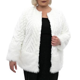 Plus Size Nina Leonard Chevron Faux-Fur Bolero